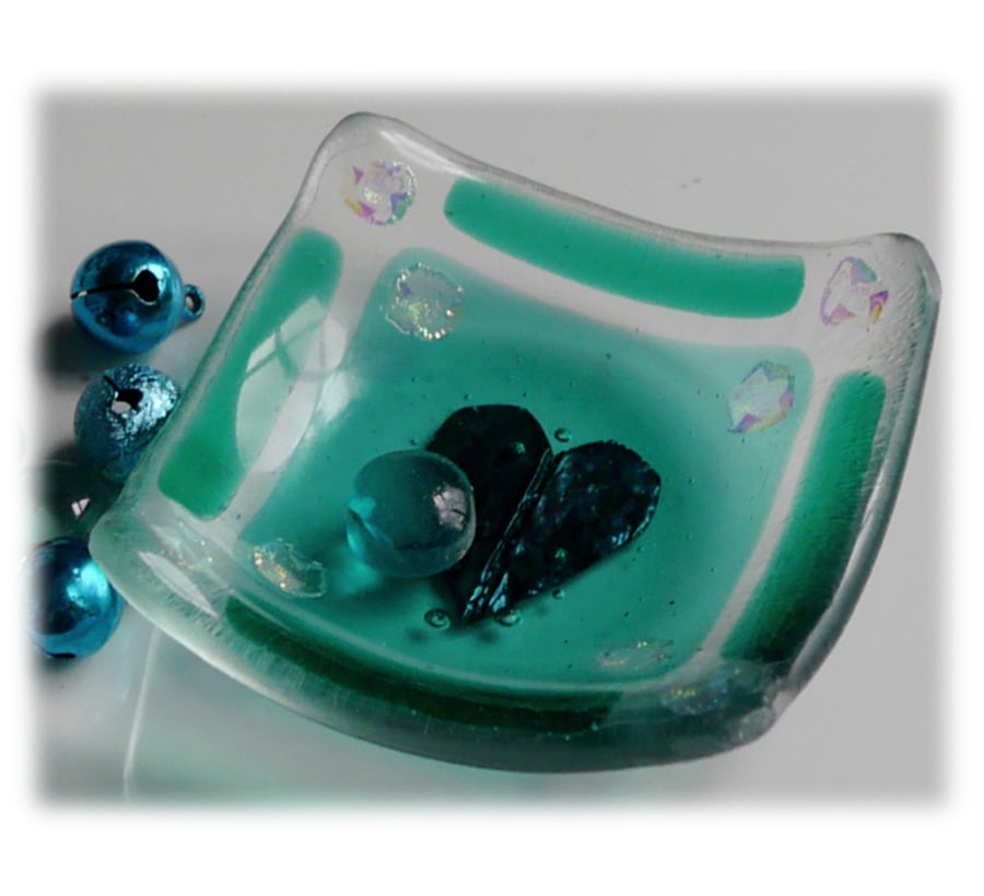 Earring Dish Fused Glass 7cm TeAl Deep