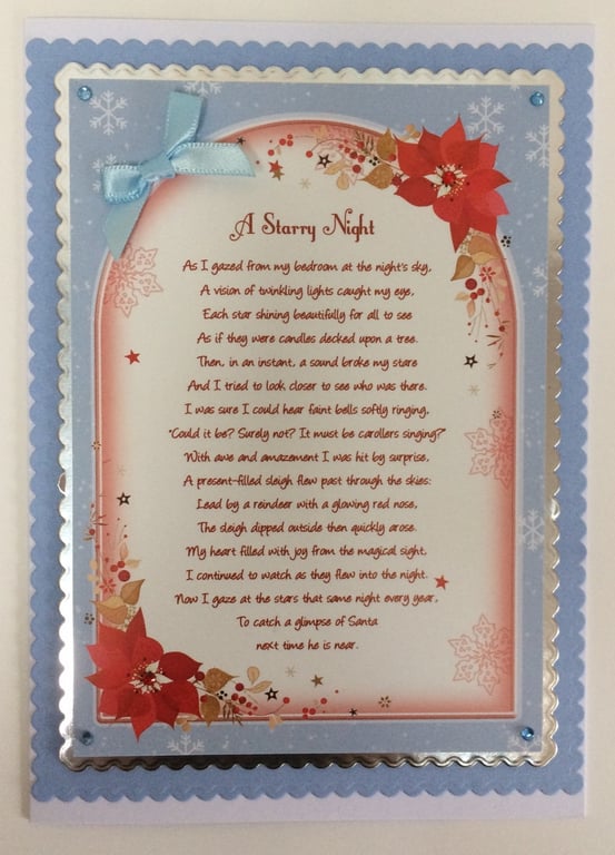 Handmade Christmas Card A Starry Night Poinsettias and Poem