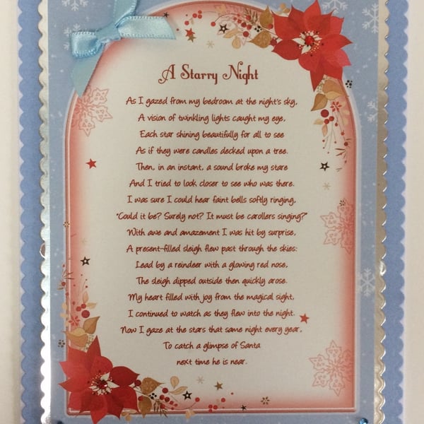 Handmade Christmas Card A Starry Night Poinsettias and Poem