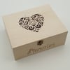 Wooden keepsake memory box decorated with pyrography heart