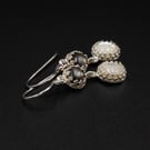 Mother of pearl and black lip shell sterling silver handmade double drop earring