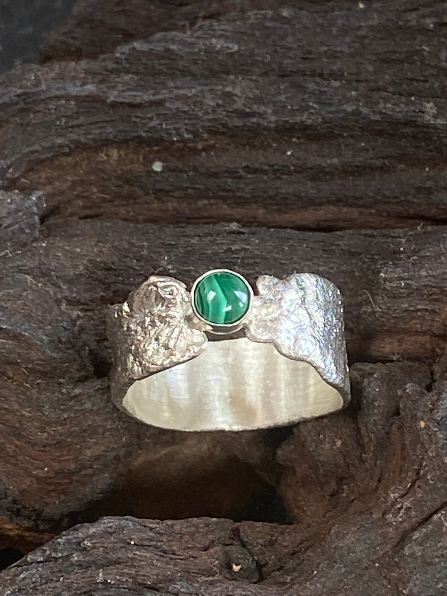 Malachite and Reticulated Silver hand made ring