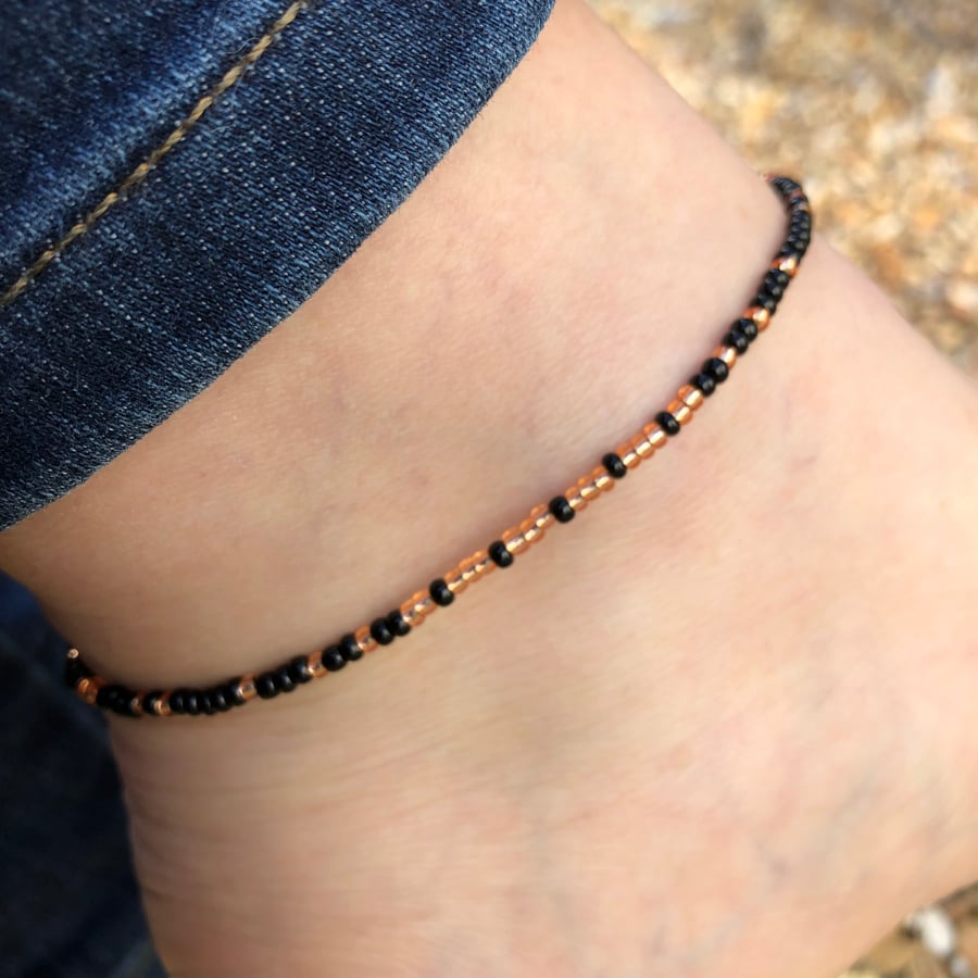Seed bead and sterling silver anklet