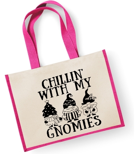 Chillin With My Gnomies-   Large Christmas Jute Shopper Bag 