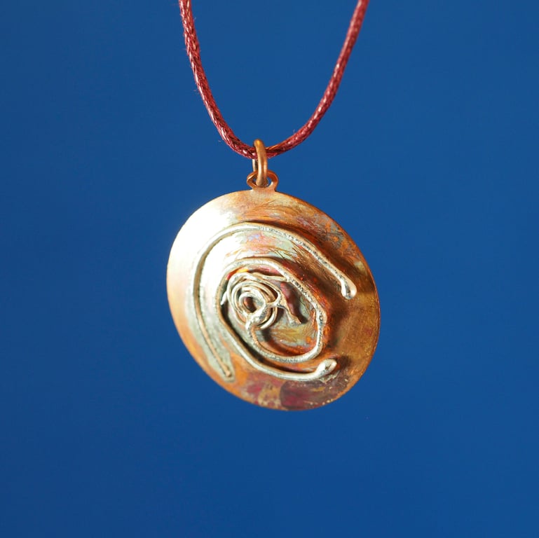 Spiral Tangle Copper and Silver Pendant