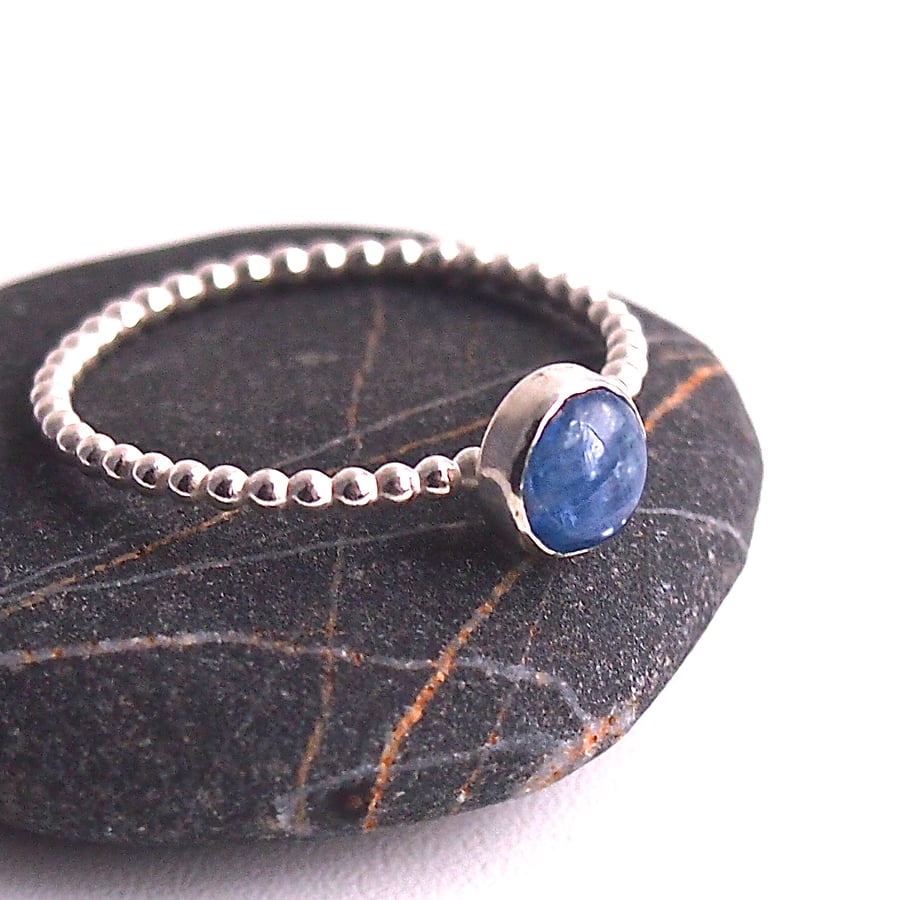 Sterling Silver Beaded Ring with Kyanite