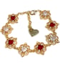Ruby Red Crystal Gold Bracelet, Regency Style Flower Jewelry - Image 2
