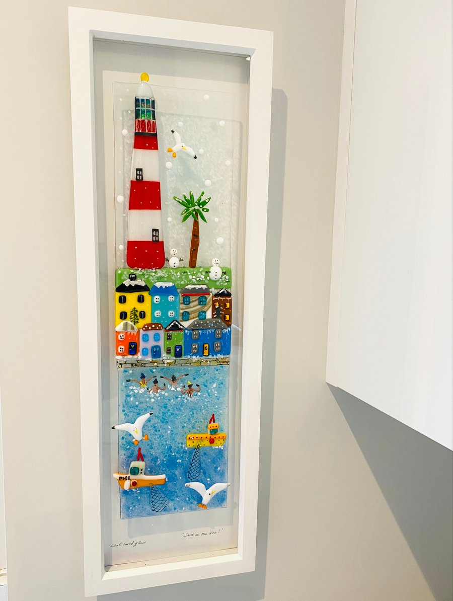 Coastal art “snow on the hoe” - original glass art 