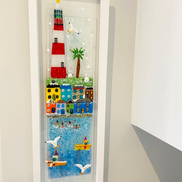 Coastal art “snow on the hoe” - original glass art 