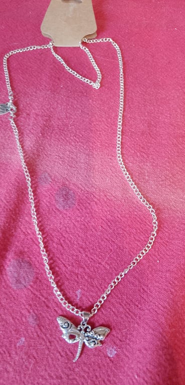 Handmade silver plated necklace with dragonfly charm