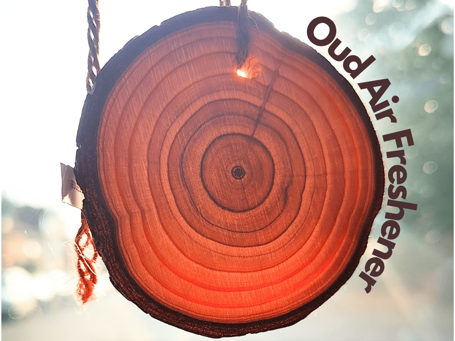 Oud Car Air Freshener. Wooden slice with long-lasting fragrance. Handmade.