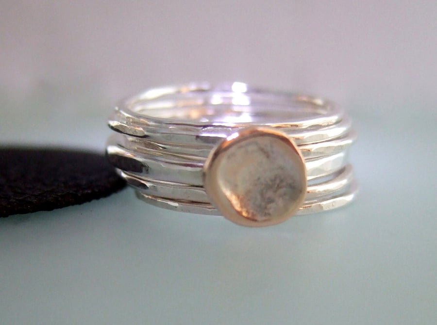 Shibuichi & Sterling Silver stacking rings, Handmade Urban Design Jewellery