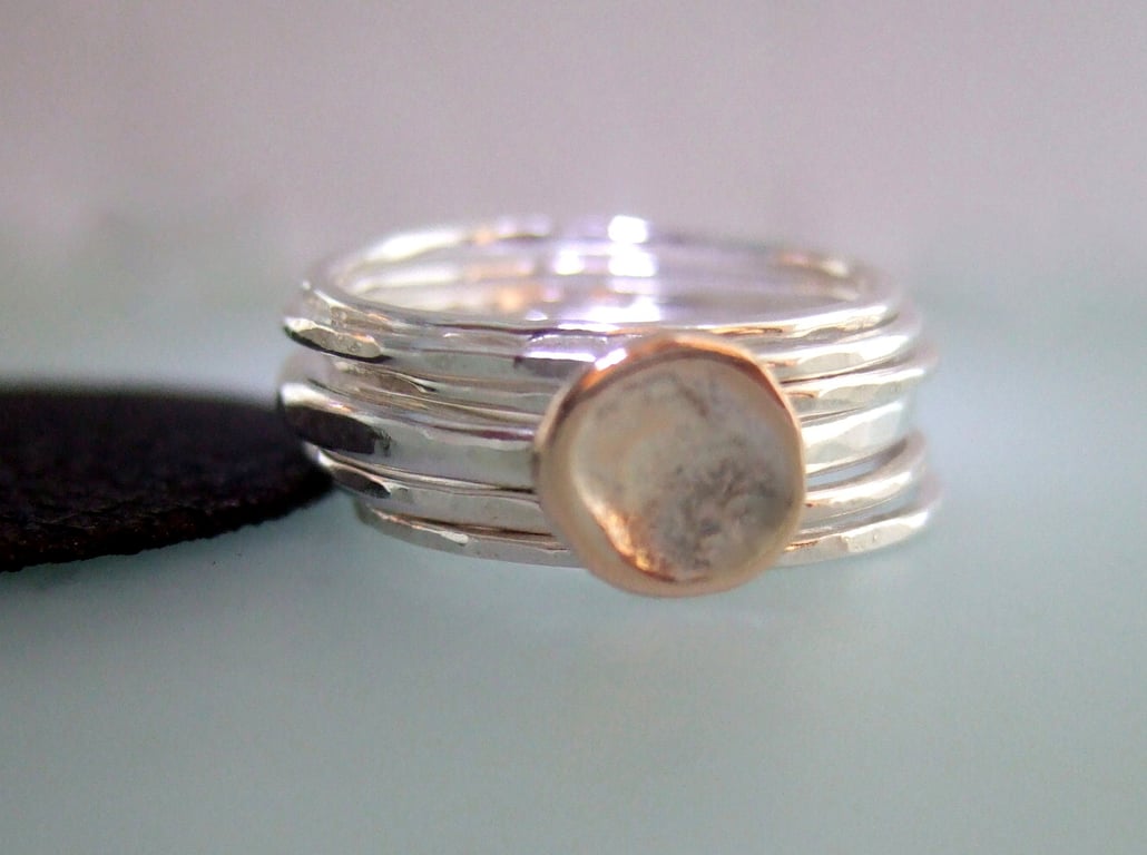 Shibuichi & Sterling Silver stacking rings, Handmade Urban Design Jewellery