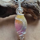 Wire wrapped Rainbow Quartz pendant on 16 inch chain 