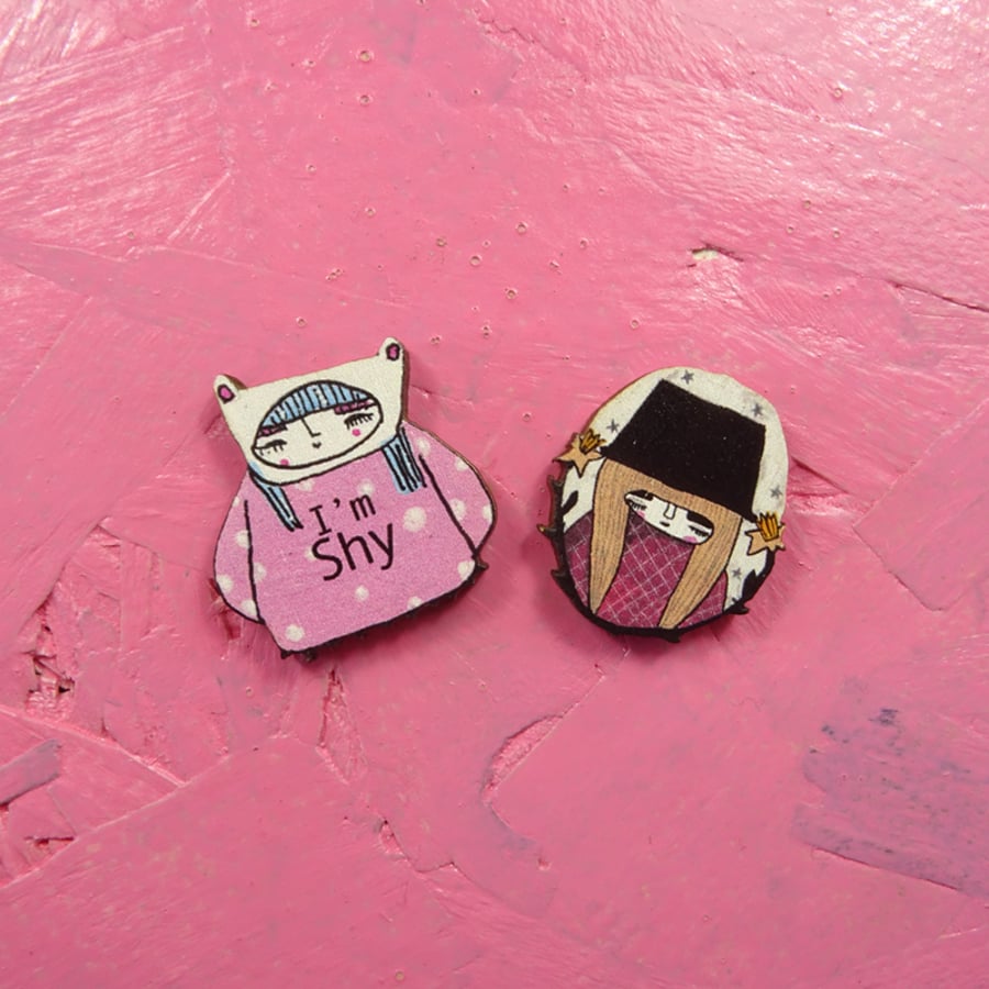 Wood Brooches- Welsh ladies