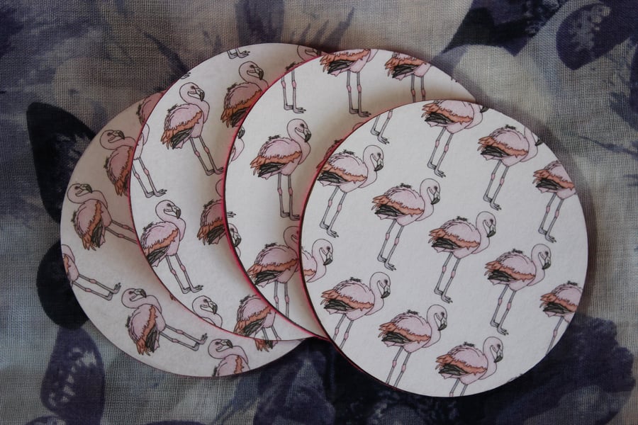 SALE ITEM - Flamingo Pattern Handmade Wooden Round Drinks Coaster