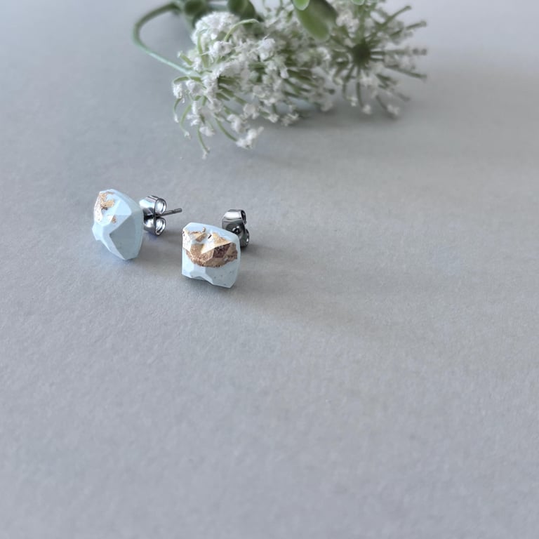 Green and Gold Foil Square Stud Earrings 