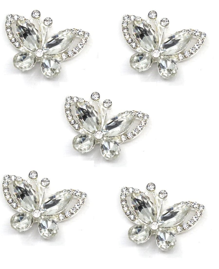 5pcs Crystal Butterfly Flat Back Diamante Embellishment Grade A Rhinestones Spar
