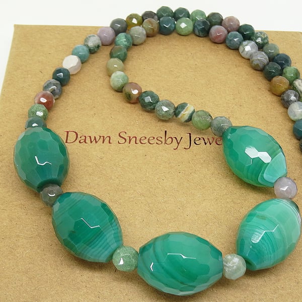 Faceted Agate Necklace, Green Necklace, Unique Necklace, Handmade Necklace.