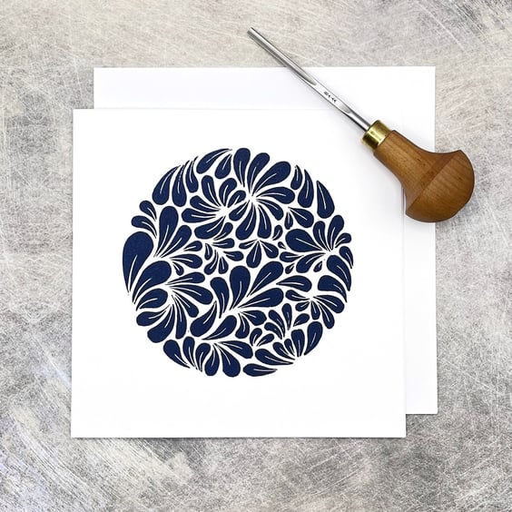 Circle of Mussel Shells Lino Print Card, Blank Inside For Your Own Message
