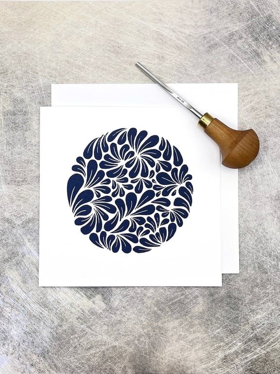 Circle of Mussel Shells Lino Print Card, Blank Inside For Your Own Message
