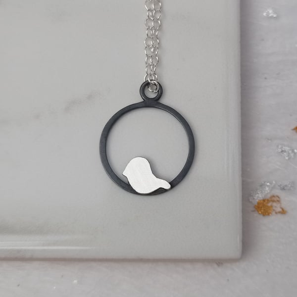 Oxidised sterling silver bird necklace - handmade pendant necklace