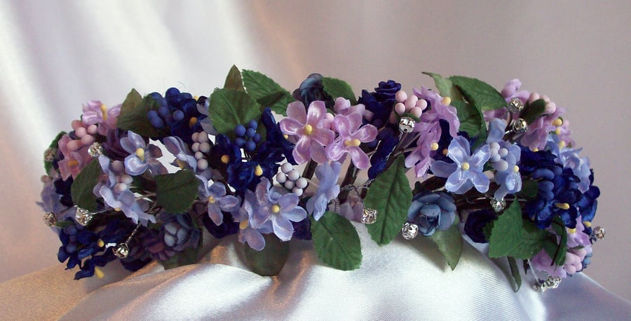 Purple and Blue Floral Tiara