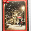 3D Luxury Handmade Christmas Card Kissing Couple on a Snowy River Embankment