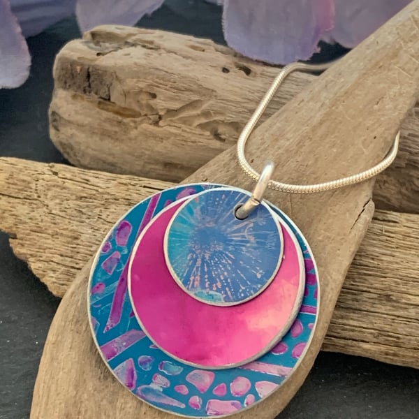 Water colour collection - hand painted aluminium pendant, turquoise and pink