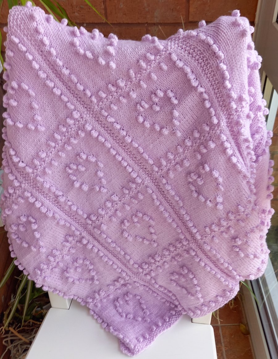 Hand Knitted baby pram buggy car seat blanket with bobbles