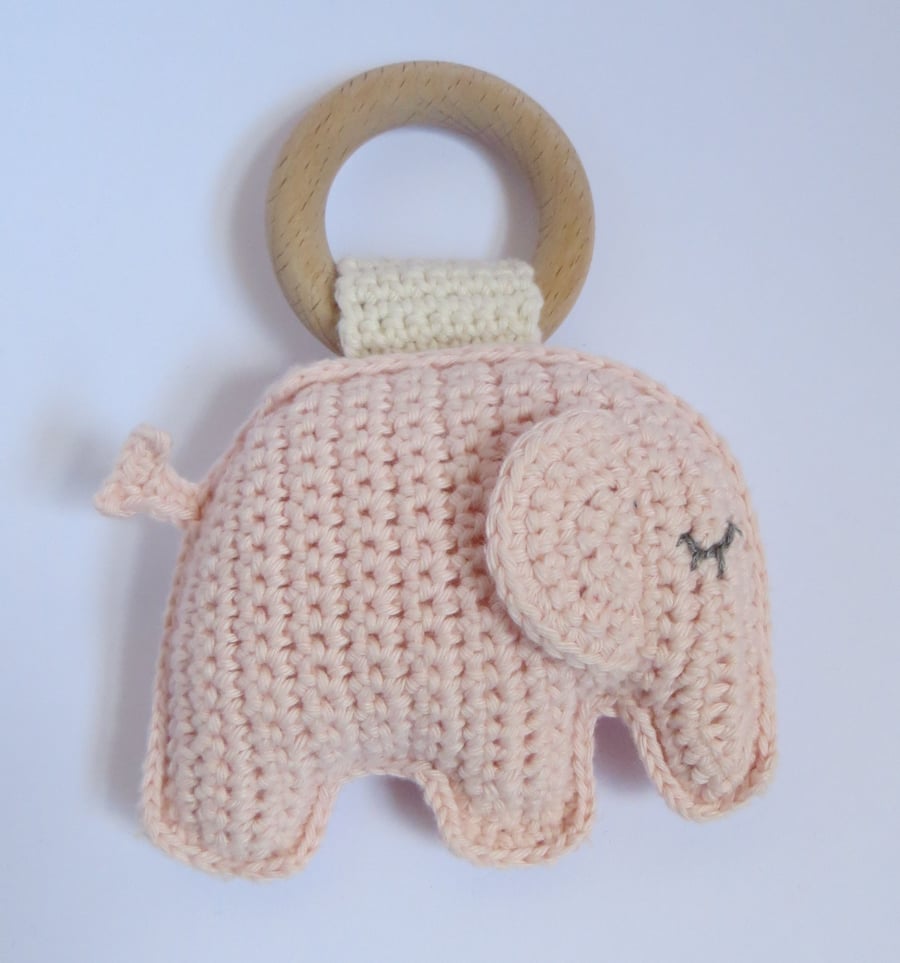 Elephant, Teething ring, Pink, Baby gift, MADE TO ORDER