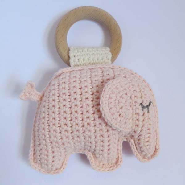 Elephant, Teething ring, Pink, Baby gift, MADE TO ORDER