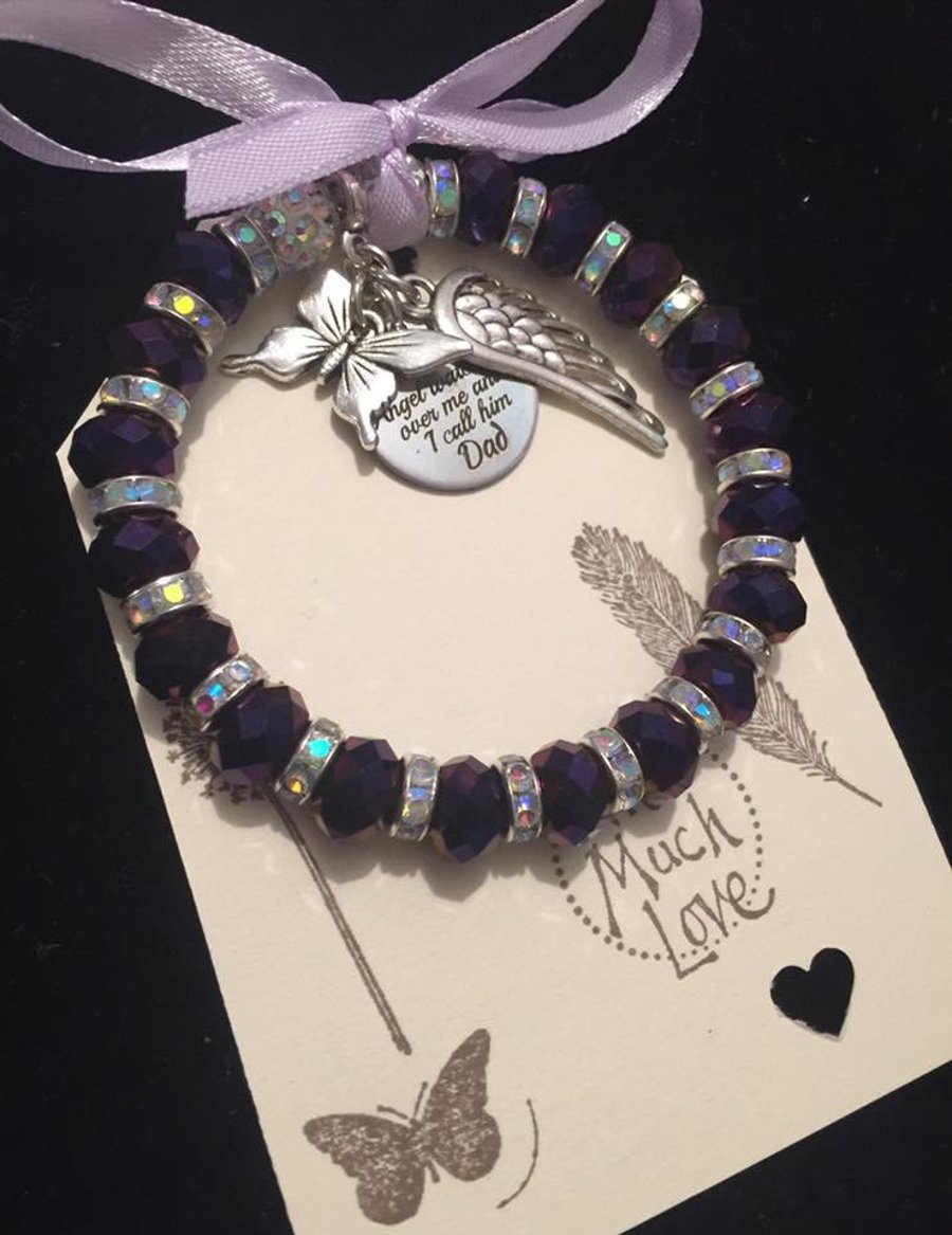 Purple I have an angel watching over me and I call him dad butterfly bracelet 