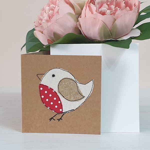 Handmade Textile Robin Card