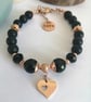 Rose gold & black beaded bracelet heart charm and rhinestones - Image 4