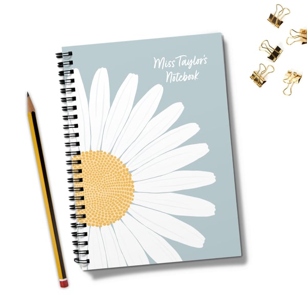 Personalised Daisy Notebook – A5 Custom Floral Journal, Lined Pages
