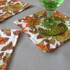 Fabric cocktail coasters set of 6 retro style tableware