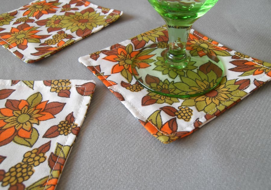 SOLD Fabric cocktail coasters set of 6 retro style tableware