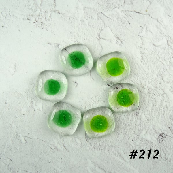 6 x green art glass cabochons, for jewellery making, crafting (212)