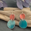 Printed Aluminium and sterling silver earrings - Turquoise &  orange watercolour