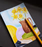 Daffodils, books and yarn - framed original artwork  - Image 7