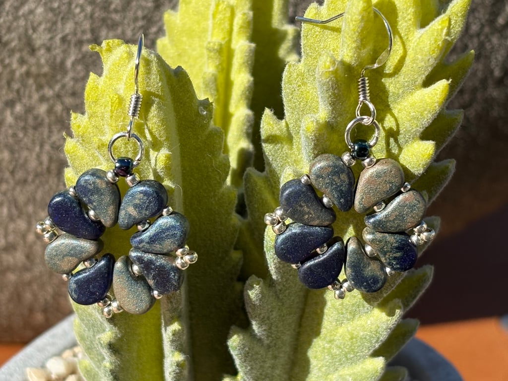 Petite Paisley Beaded Earring - denim blue