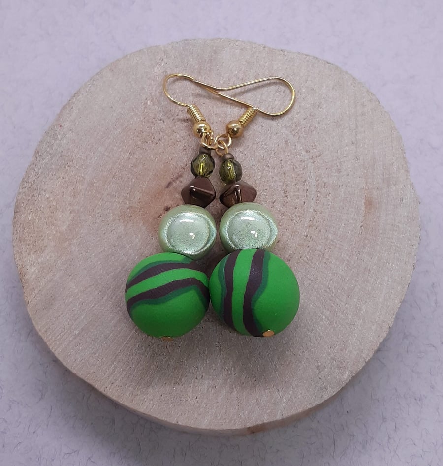 Bright green and chocolate earrings