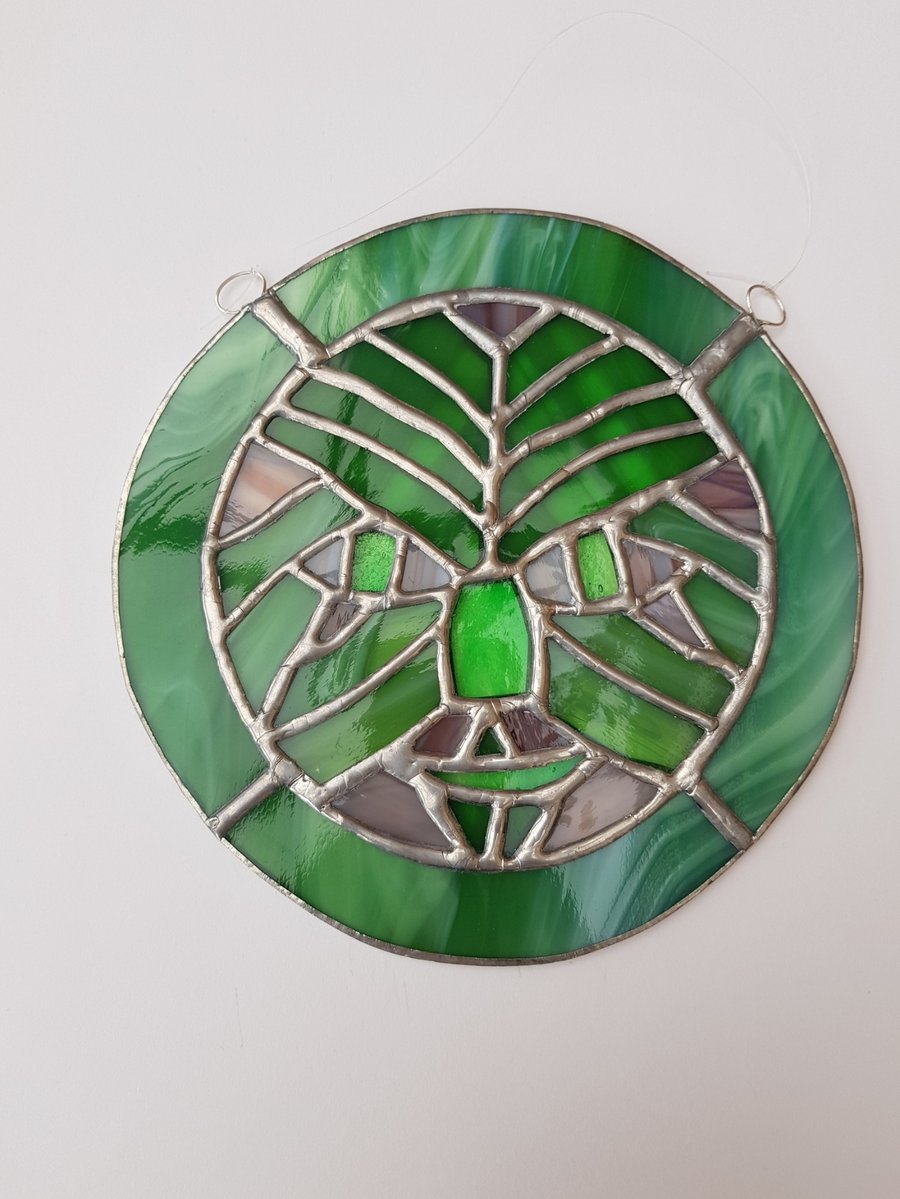 068 Stained Glass Small Green Man - handmade hanging decoration.