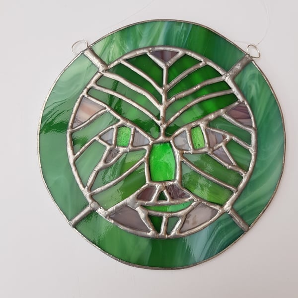 068 Stained Glass Small Green Man - handmade hanging decoration.