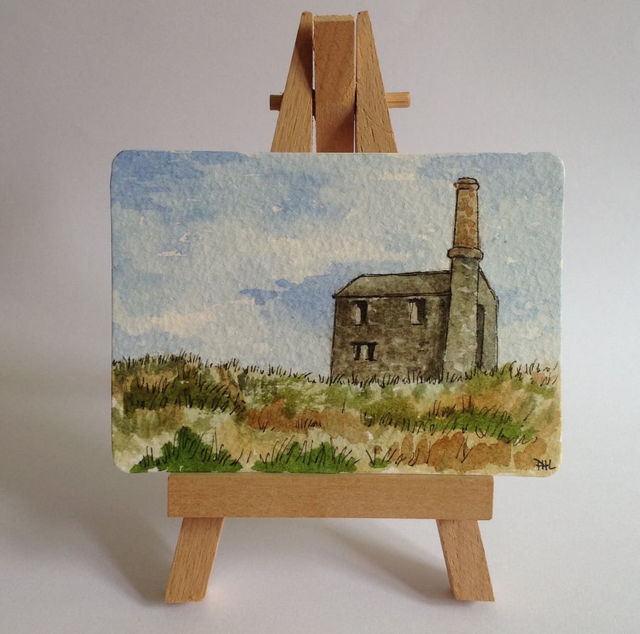 ACEO Tin Mine, Cornwall, original watercolour