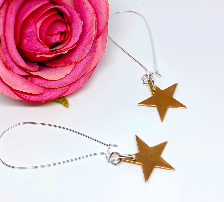 Copper Star Earrings, Sterling Silver Earrings, Silver Jewellery Gift, Mixed Met