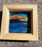 Sunset over cliffs and , yellow moon sea needle felt pine box frame 
