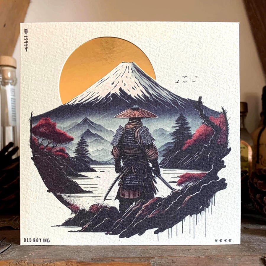 Handmade Japanese Samurai Birthday Greetings Card