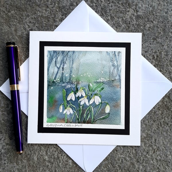 Handpainted Blank Card Of Snowdrops